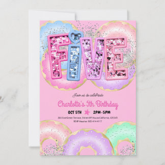 Rosa Törtchen Pailletten Glitter 5. Geburtstag Einladung