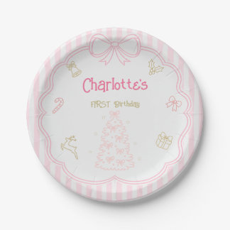 Rosa Torte zum ersten Geburtstag Weihnachten Papie Pappteller