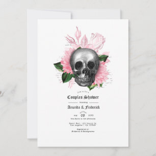 Rosa Totenkopf-Blumen-Gotik-Paar-Dusche Einladung