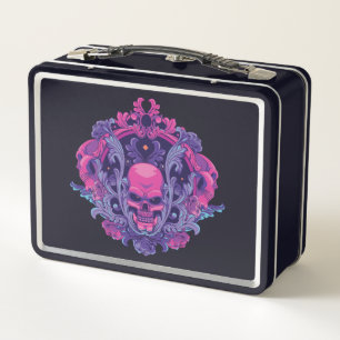 Rosa Totenkopf Metall Brotdose