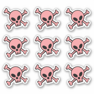 Rosa Totenkopf mit gekreuzter Knochen Aufkleber