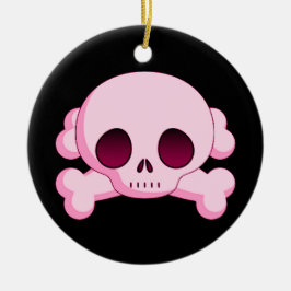 Rosa Totenkopf mit gekreuzter Knochen-Verzierung Keramikornament