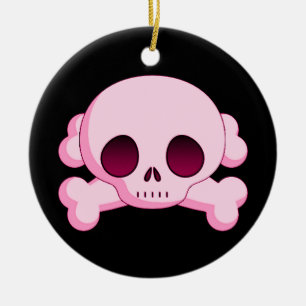 Rosa Totenkopf mit gekreuzter Knochen-Verzierung Keramikornament