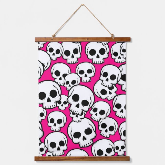 Rosa Totenkopf-Muster Wandteppich Mit Holzrahmen (Vorderseite)