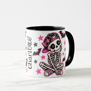 Rosa Totenkopf-Skelett-Halloween-Kombitasse Tasse