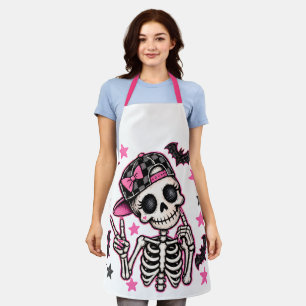 Rosa Totenkopf-Skelett-Halloween-Schürze Schürze