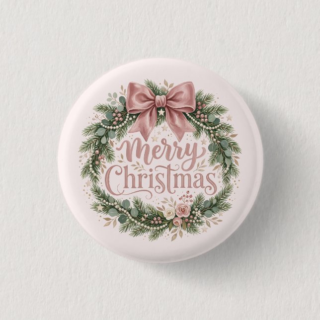 Rosa traditioneller Weihnachtskranz | Pinkmas Button (Vorderseite)