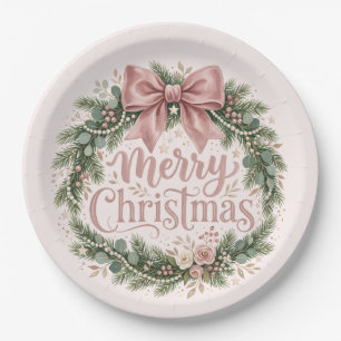 Rosa traditioneller Weihnachtskranz Pinkmas Pappteller
