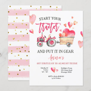 Rosa Traktor Girl Geburtstagsfeier Einladung