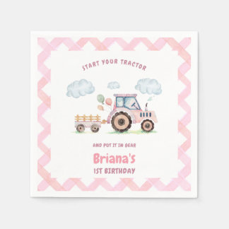 Rosa Traktor Mädchen Geburtstag jedes Alter Serviette
