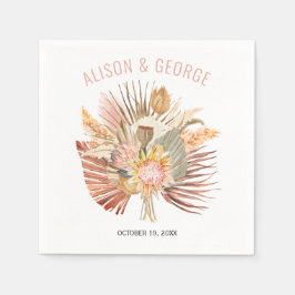 Rosa Trauben mit getrockneten Palmen und Pampas Serviette