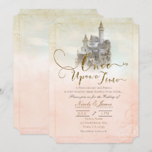 Rosa träumerische Märchen-Storybook-Schloss-Hochze Einladung