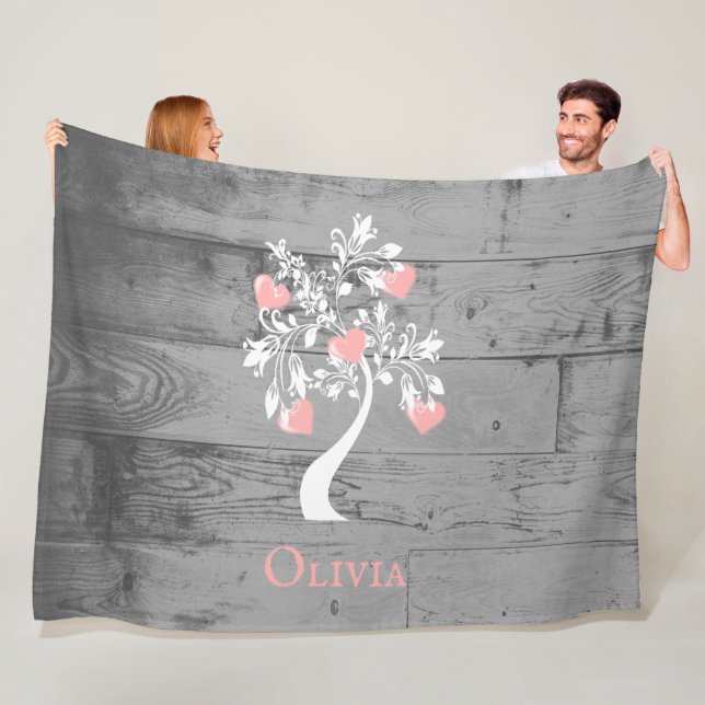 Rosa Tree des Herzens Personalisiert Fleece Blanke (Beispiel)
