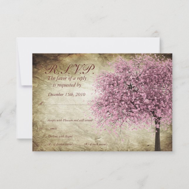 Rosa Tree Wedding RSVP Einladung (Vorderseite)