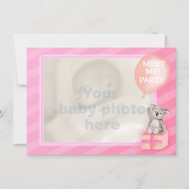 Rosa treffen Sie mich neues Babymädchen, das Party Einladung (Vorderseite)