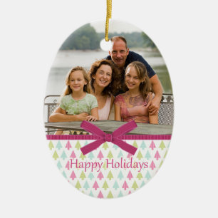 Rosa trendy Weihnachtsbaum-Fotoovalverzierung Keramikornament
