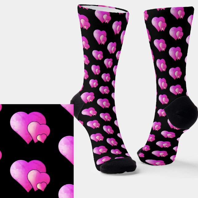 Rosa Triple Hearts auf schwarz Socken (Von Creator hochgeladen)