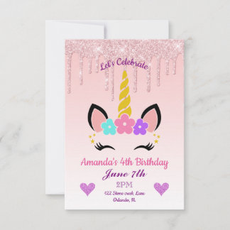 Rosa Tropfende Glitzer/Blumenzwiebeln Geburtstag Einladung