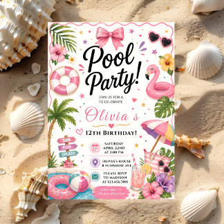 Rosa Tropicale Poolparty Einladung