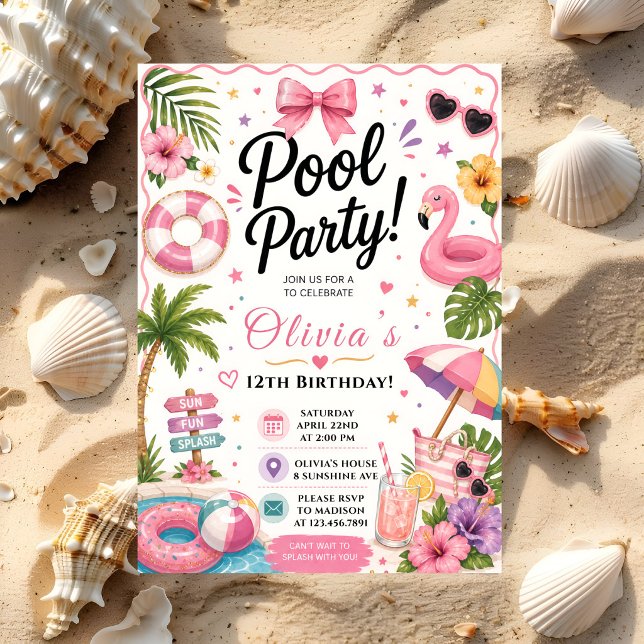 Rosa Tropicale Poolparty Einladung (Von Creator hochgeladen)