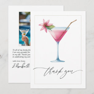 Rosa Tropicaler Martini-Brautjungfernparty Dankeskarte