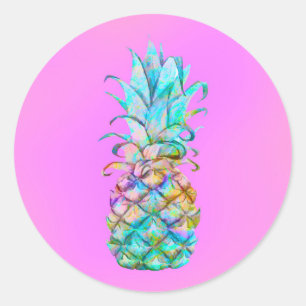 Rosa tropische Ananas-Farbexplosion Luau-Party Runder Aufkleber