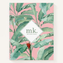 Rosa tropische Bananen-Blätter Mit Monogramm