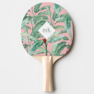 Rosa tropische Bananen-Blätter Mit Monogramm Tischtennis Schläger