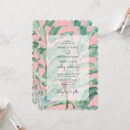 Rosa tropische Bananenpalme Blätter Hochzeit Einladung