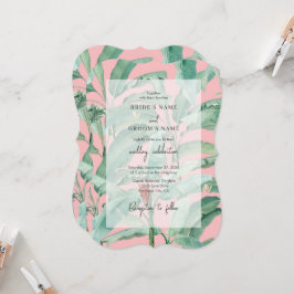 Rosa tropische Bananenpalme Blätter Hochzeit Einladung