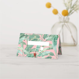 Rosa tropische Bananenpalme Blätter Hochzeit Platzkarte