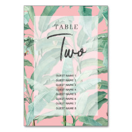 Rosa tropische Bananenpalme Blätter Hochzeit Tischnummer