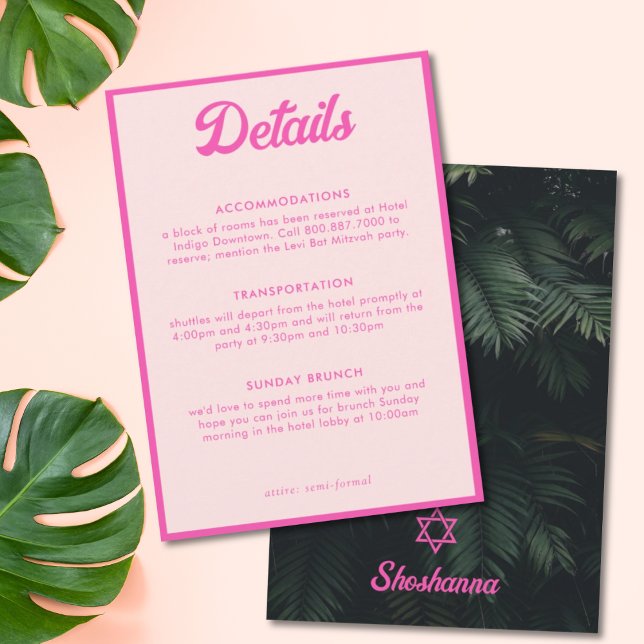 Rosa Tropische Bat Mitzvah Details Karte (Pink Tropical Bat Mitzvah Details Enclosure Card
)