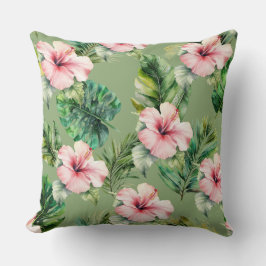 Rosa tropische Blätter Hibiskus Blume Kissen