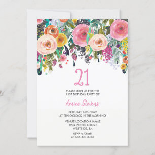 Rosa Tropische Blume 21. Geburtstag Party Einladun Einladung