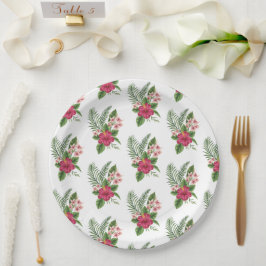 Rosa tropische Blume Brautparty Pappteller