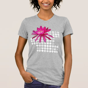Rosa tropische Blume und Diamantmuster T-Shirt