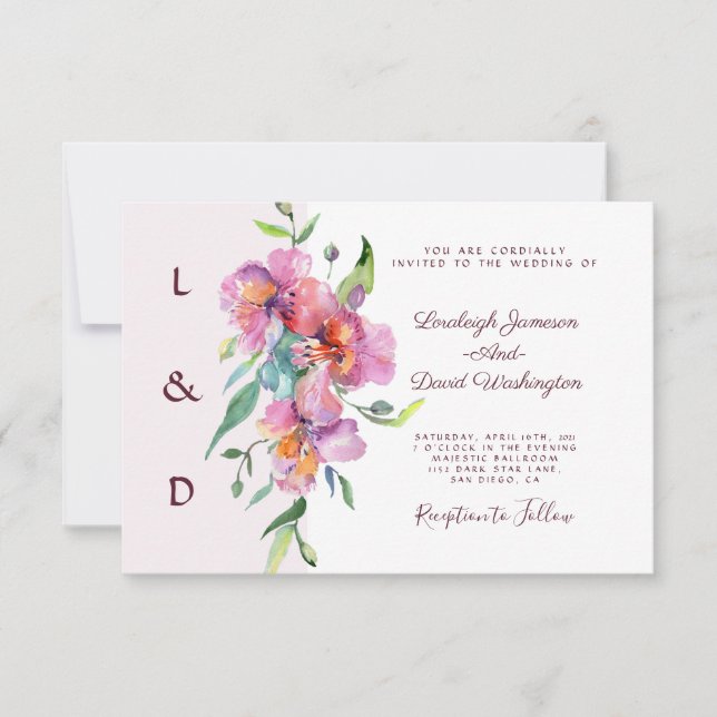 Rosa, tropische Blumen Einladung (Vorderseite)