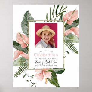 Rosa tropische Blumenfeier des Lebens Willkommen Poster