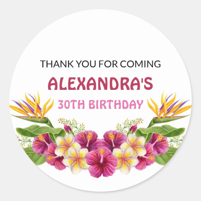 Rosa Tropische Blütenluauer Party Rundkleber Runder Aufkleber (Vorderseite)