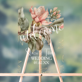 Rosa tropische Botanische Floraler Goldhochzeit Acrylschild