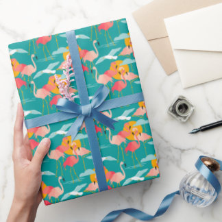 Rosa tropische Flamingos auf Aquamarinem Papier Geschenkpapier