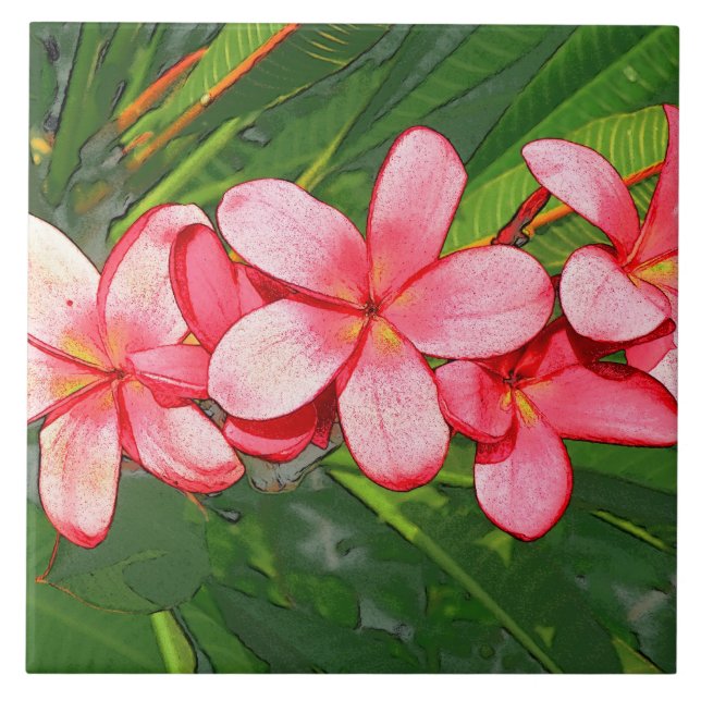 Rosa tropische Frangipani-Kunst Fliese (Vorderseite)