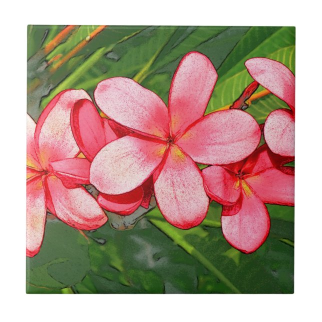 Rosa tropische Frangipani-Kunst Fliese (Vorderseite)