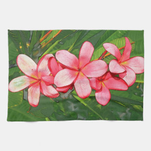 Rosa tropische Frangipani-Kunst Geschirrtuch
