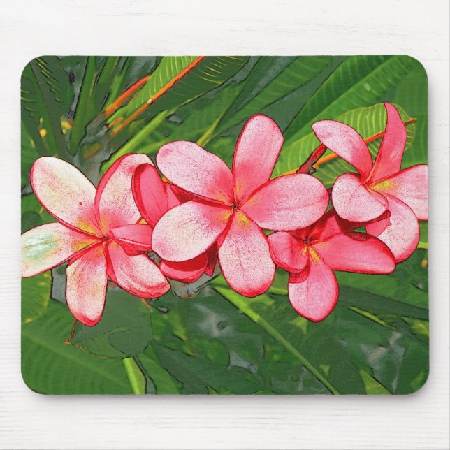 Rosa tropische Frangipani-Kunst Mousepad (Vorne)