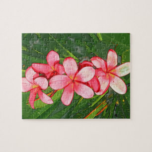 Rosa tropische Frangipani-Kunst Puzzle
