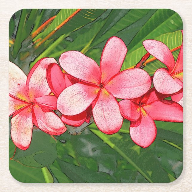 Rosa tropische Frangipani-Kunst Rechteckiger Pappuntersetzer (Vorderseite)