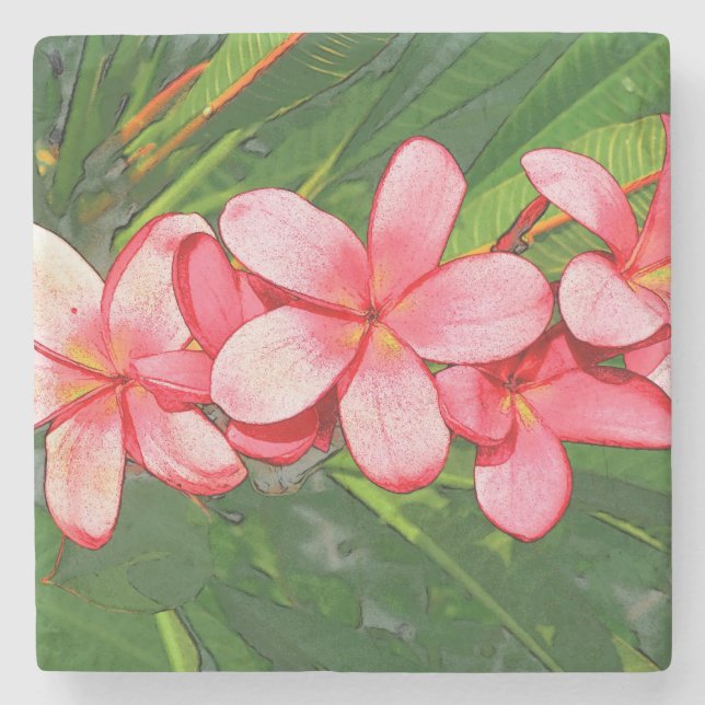 Rosa tropische Frangipani-Kunst Steinuntersetzer (Vorderseite)