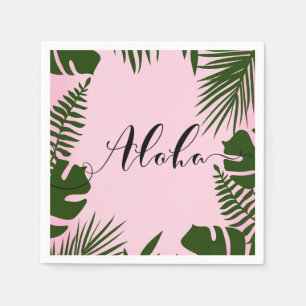 Rosa Tropische Grüne Blätter Strand Sommer Aloha L Serviette